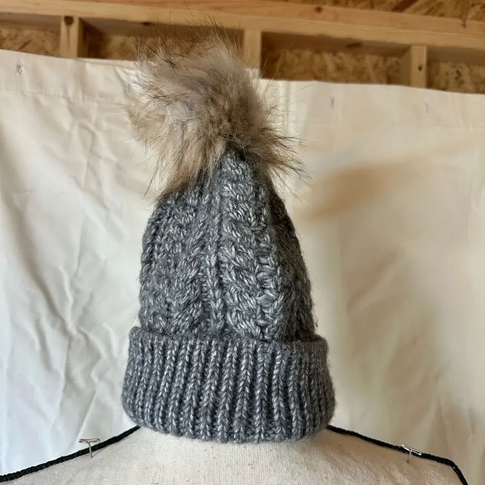 Charcoal Knit Hat with fur top